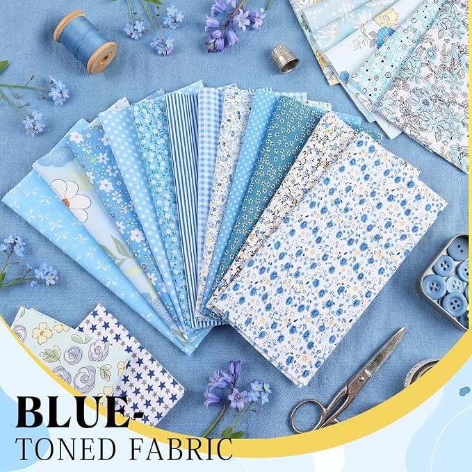 HunnmingRe 20 Pcs 10''x10'' Blue Flower Quilting Fabric Square Spring Floral - Image 6