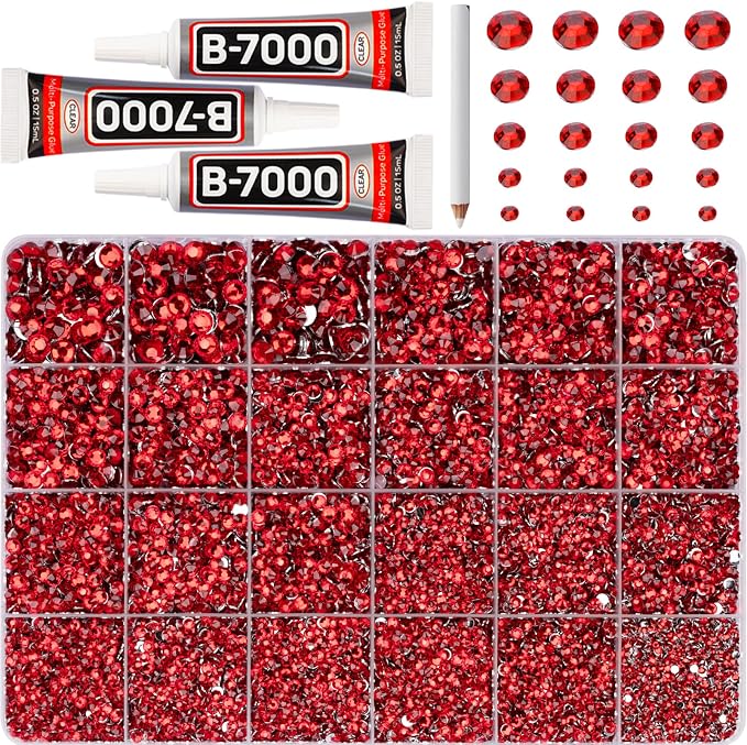 32000Pcs Red Rhinestones for Bedazzling, Siam Assorted Sizes 2-6MM Flatback by Worthofbest