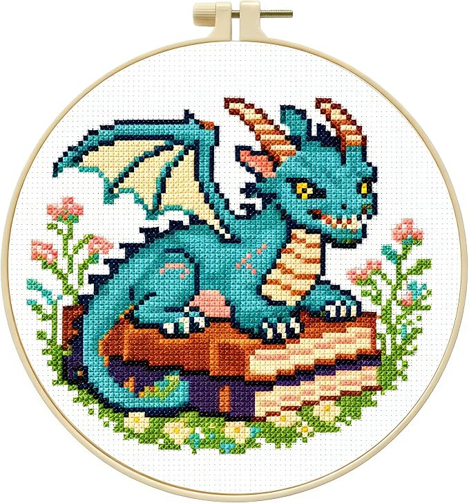 Zhenqing Cute Dragon on Books Stamped Cross Stitch Kit by ZhenqingHomeFlagship