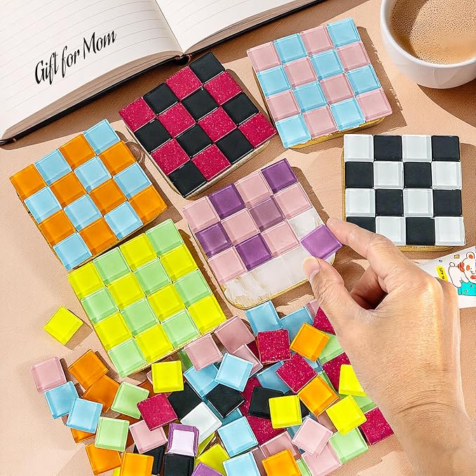 ZAIONE Mosaic Coasters Kits for Beginner: 6 Sets Mixed Color Glass Mosaic Tiles - Image 5