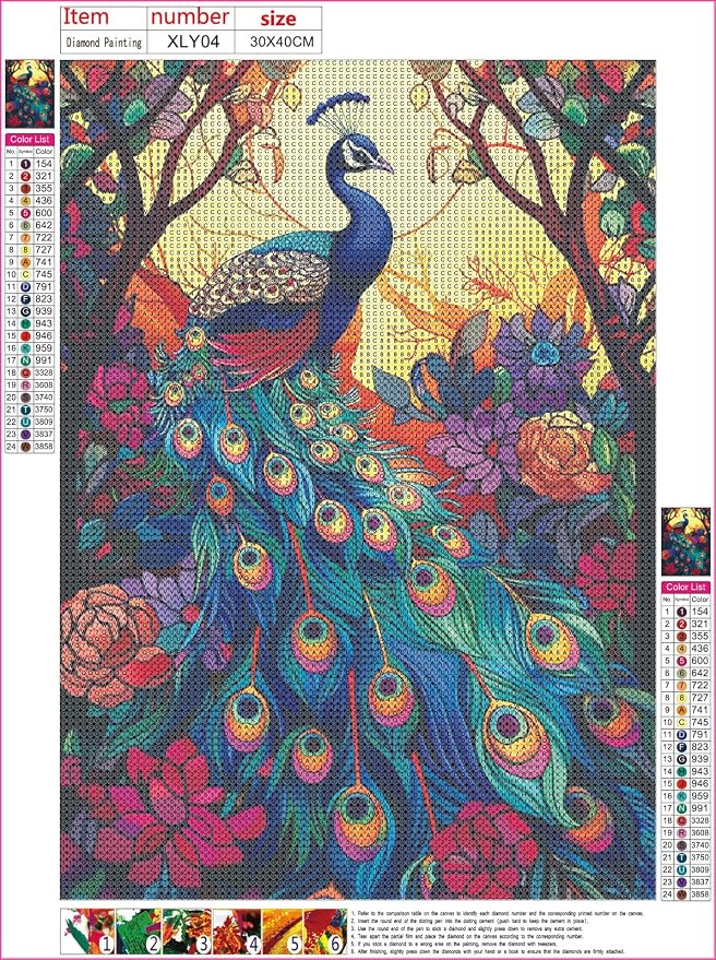 Naykow Diamond Art Kits for Adults Peacock Diamond Painting Peacock Stained - Image 2