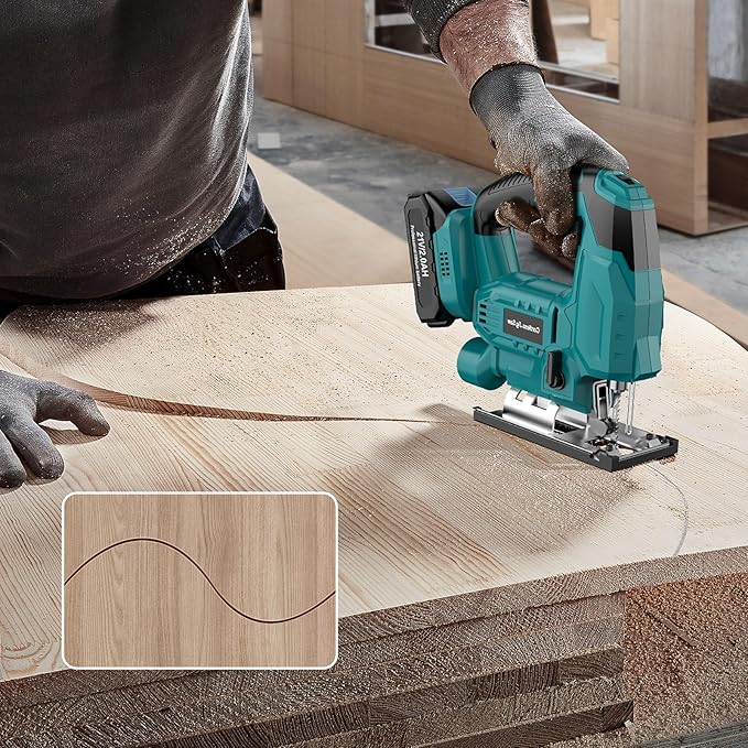 Cordless Jig Saw with Battery & Charger, Jigsaw Tool for Makita 18V Battery, with LED Light, Varible Speed, Bevel Angle (0°-45°), 3-Position Orbital Jig Saw for Wood PVC Metal Cutting