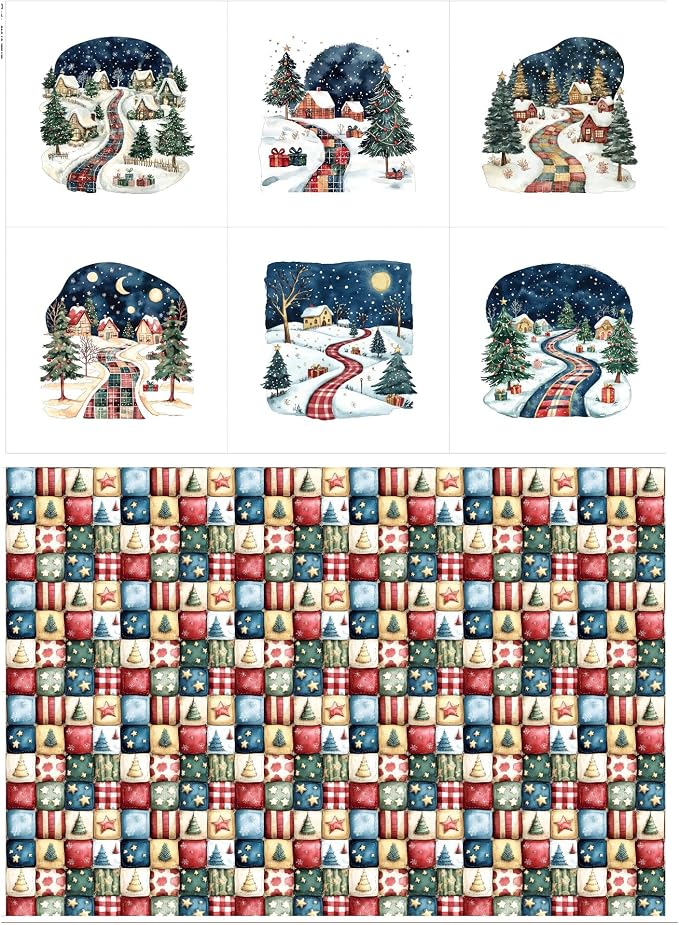 Winter Village Patchwork Cotton Fabric Panel – 6 Designs 10×10 inch + Bonus by FabricsTown