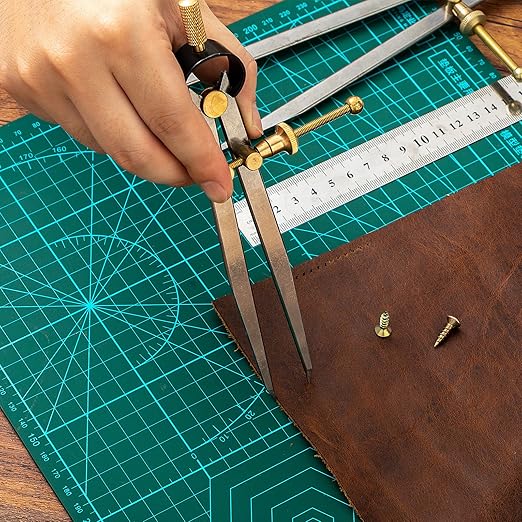 2 PCS Adjustable Lockable Spring Wing Divider Calipers, 6 Inch and 8 Inch Steel Leather Compass Creaser, Drafting Compass Tool for Woodworking, Metalworking, Geometry Drawing