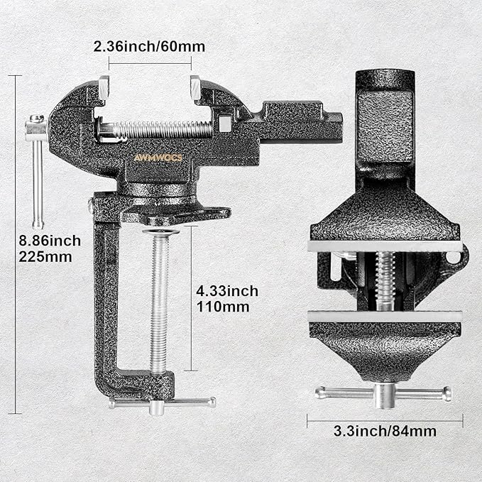 Dual-Purpose Combined Bench Vise, 3.3 Inch Table Vise, Universal Rotate 360° Work Clamp-On Vise,Table Vice With Quick Adjustment for Woodworking, Drilling, Sawing, Metal Working and DIY