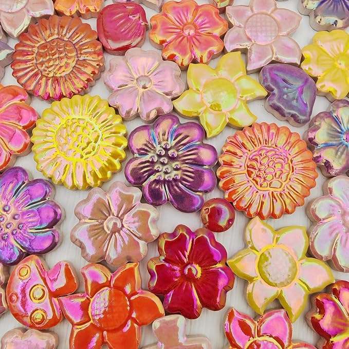 500g/1.1lb Ceramic Mosaic Tiles Mixed Shapes of Flowers, Mushrooms - Image 9