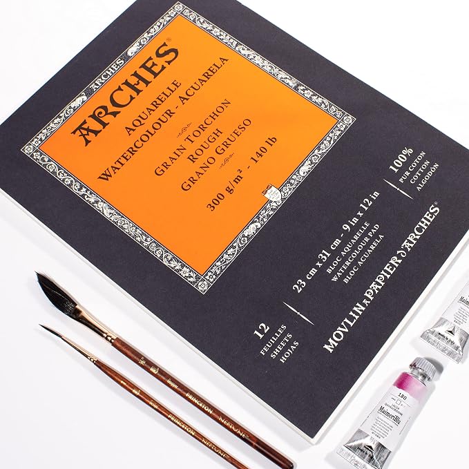 Arches Watercolor Paper 140 lb. Rough 12 Sheet Pad 9x12" - Image 2