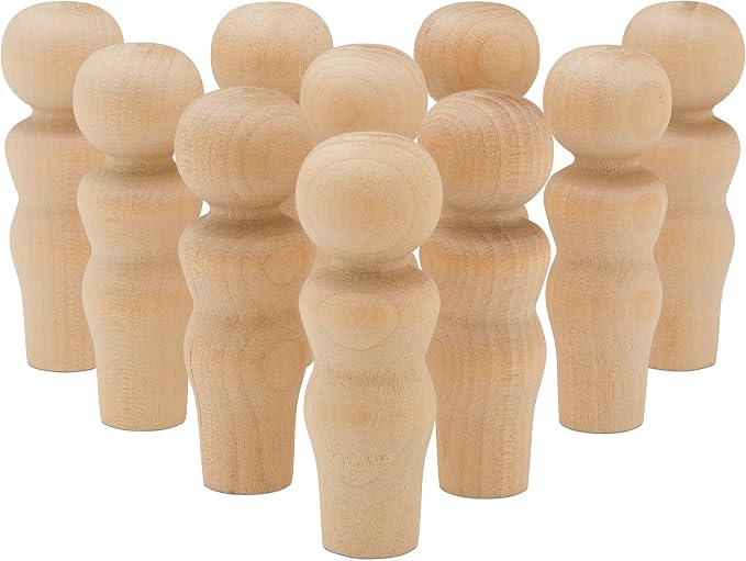 Wood Peg Dolls, 2-1/4 Inch Mom Shape Wooden Peg People, Strong Birch Wooden by Woodpeckers