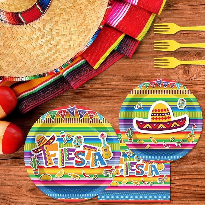 96 Pieces Fiesta Party Decorations Mexican Plates Tableware Set - Image 5