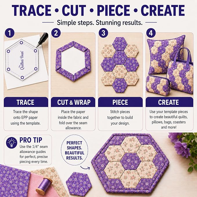 The Quilted Bear Circle Quilting Templates – 8 Clear Non-Slip Acrylic Quilt - Image 3