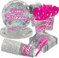 168 Pcs Hot Pink Disco Theme Party Decorations Serves 24 | Hot Pink Silver by Greencian