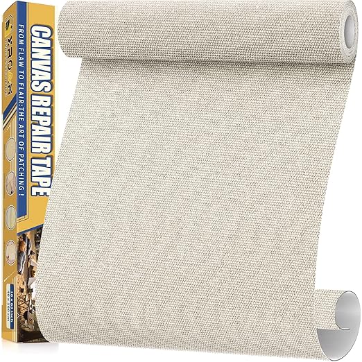 Canvas Repair Tape, 16 x 63 Inch Waterproof Heavy Duty Fabric Tape for Furniture, Self Adhesive Canvas Repair Patches for Boat Covers, Sofas, Tents, Louge Chairs, Canopy, Awning Ivory White