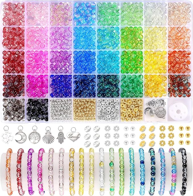 Funtopia Glass Beads Bracelet Making Kit, 34 Colors Round Crystal Beads by Funtopia