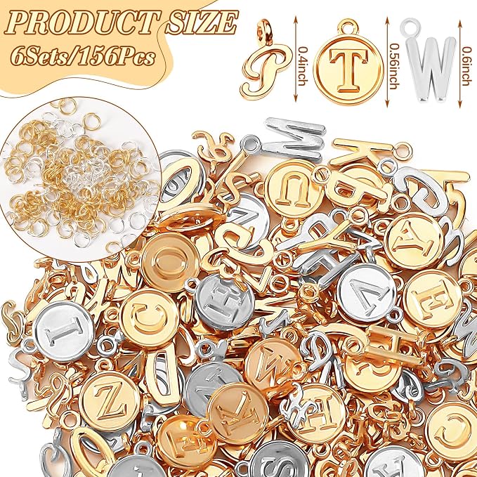 SANNIX 156Pcs/6 Sets Alphabet ABC Letter Charms 3 Styles Capital A-Z Charms DIY - Image 2