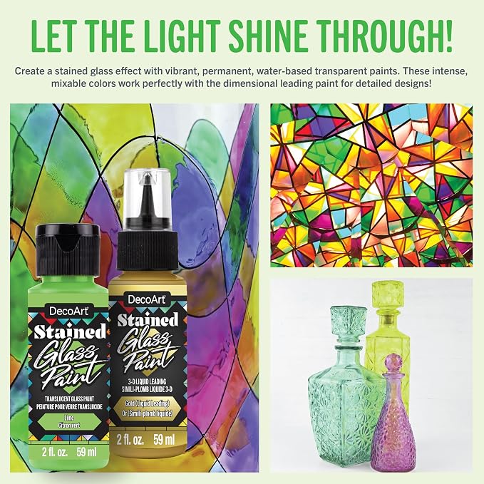 DecoArt Stained Glass Acrylic Paint Combo Set – 10 Colors + 2 Liquid - Image 3