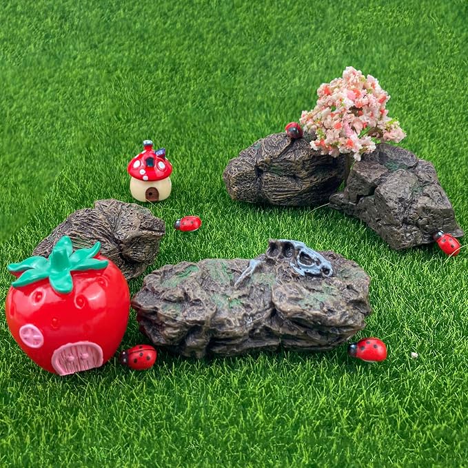 7Pcs Artificial Tree Stumps and Miniature Fake Stone Rocks - Image 5