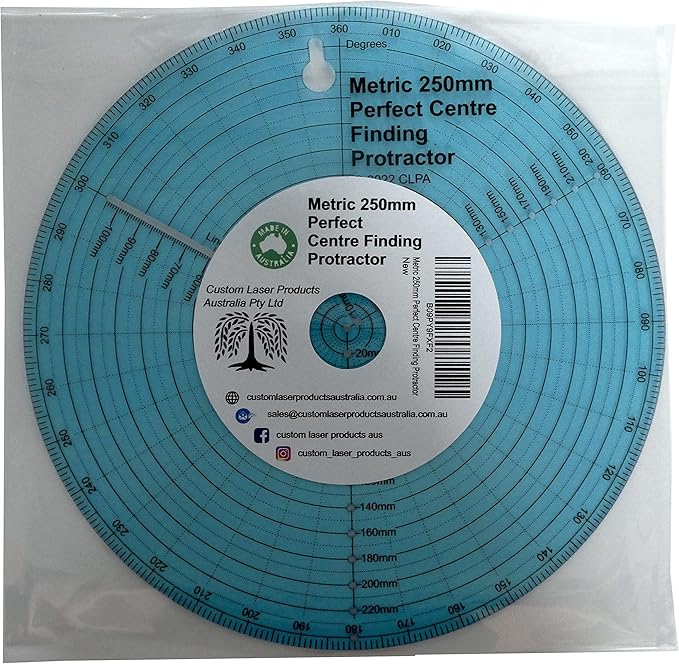 Clearly Printed 250mm Circle Center Finder Tool, Protractor, and Circle Maker Tool and Compass for Woodworking and Wood Turning. Find The Center of Timber or Dowel with Our Center Finder Ruler.