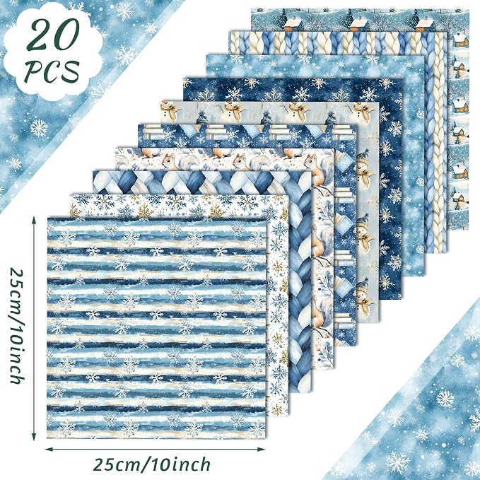 HunnmingRe 20 Pcs 10''x10'' Blue Winter Quilting Fabric Square Woodland - Image 2