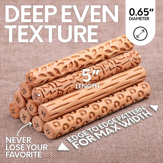 Byllstore Clay Texture Rollers | 10-Pack | 5 in x 0.65 in | Premium Wooden - Image 5