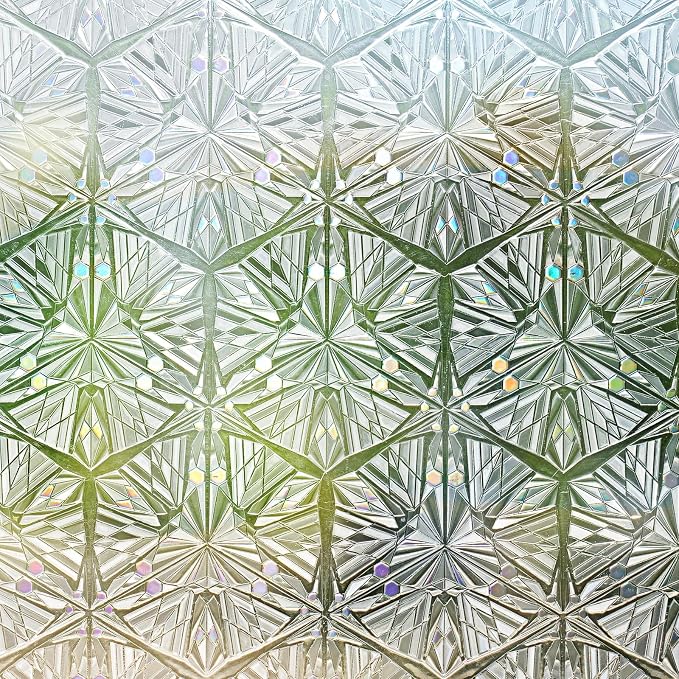 rabbitgoo Window Privacy Film, Diamond Pattern, 35.4" x 157.4" | Stained Glass by rabbitgoo