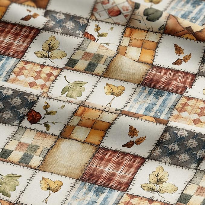 Patchwork Cotton Fabric Panel 61 x 36.6 Inches, Autumn Leaves Quilt Style - Image 7