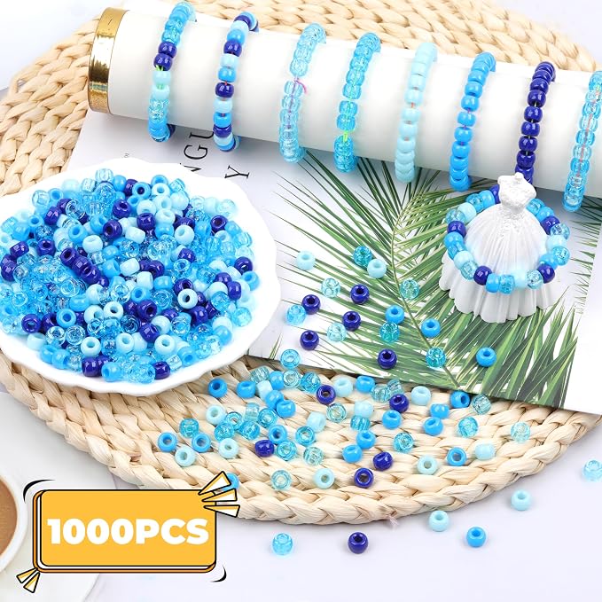 Blue Pony Beads for Bracelet 1000 Pcs Friendship Bracelets Beads 6x9mm Plastic - Image 3