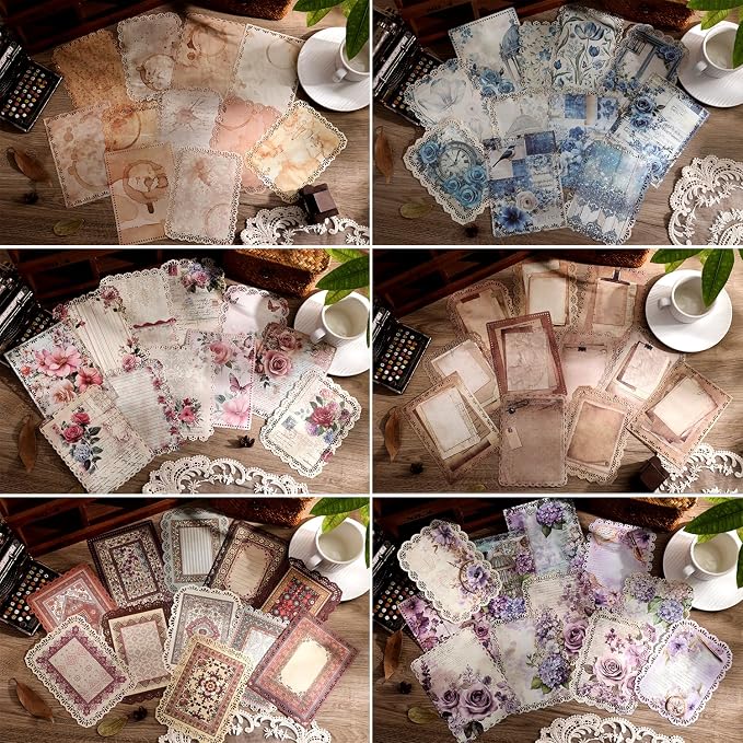66 Sheets Lace Edged Scrapbook Paper Set, 6 Packs Vintage Decorative Paper - Image 2