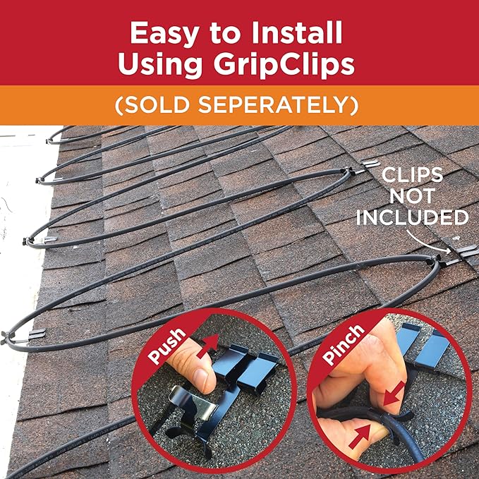 RADIANT SOLUTIONS HeatTapePro - Intelligent Commercial Grade Self-Regulating Heat Cable with GlowCap™ - 10 YR warranty - Ice Dam & Pipe Freeze Protection - 12 ft cable + 10 Ft Cord, 120V, 6 watts/Ft
