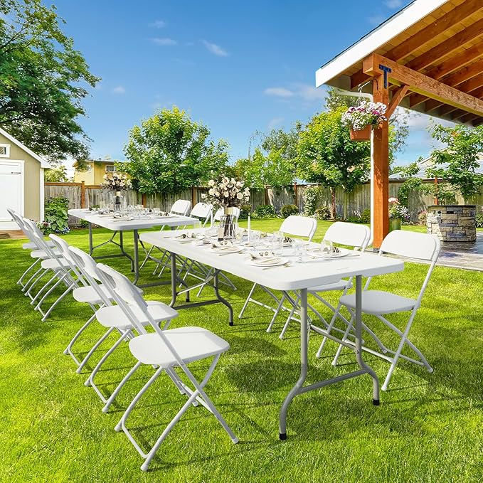 Bonnlo Folding Table 6ft, Portable Collapsible Plastic White Long Tables - Image 2