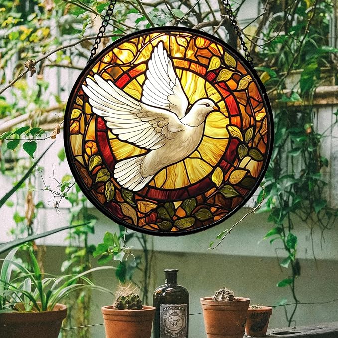 DASTOLL Stained Glass Window Hanging, Flying White Dove Sun Catchers Diamond - Image 2