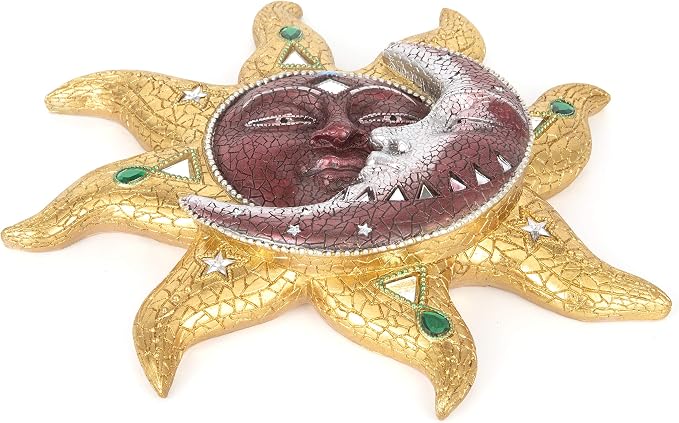 George S. Chen Imports Hand Painted Polyresin Mosaic Sun and Moon Face Wall - Image 2