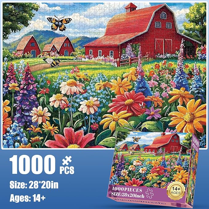 1000 Piece Puzzle for Adults, Honey Bee Farm Puzzles, Butterfly Flowers Garden - Image 2
