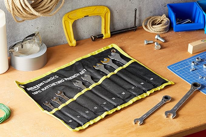 Amazon Basics High Torque Gear Wrench Set, 10 Pieces