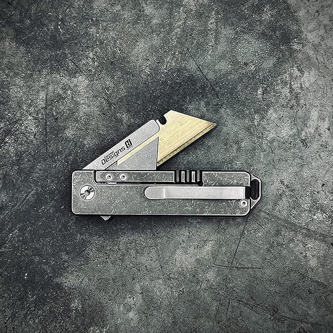 TIRANT RAZOR V3 (Stonewashed) 6Al-4V Titanium Utility Knife & EDC Pocket Knife, Box Cutter, Razor Blade EDC Tool