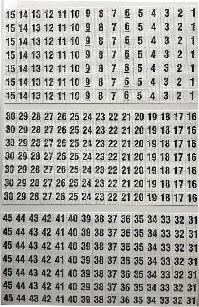 Sherco-Auto 450 Piece Vinyl Adhesive Labling Wire Marker Book – 10 Pages, 45 Labels Each (1–45) - Made in USA