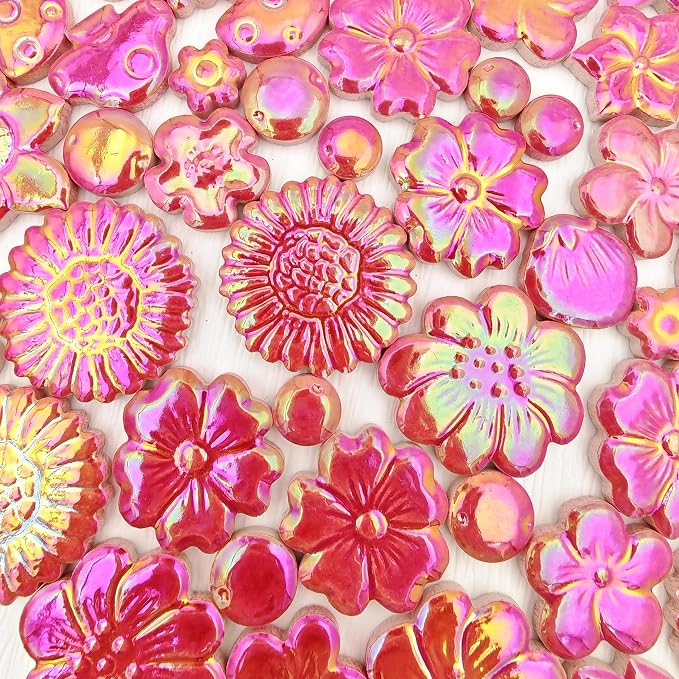 500g/1.1lb Ceramic Mosaic Tiles Mixed Shapes of Flowers, Mushrooms - Image 3