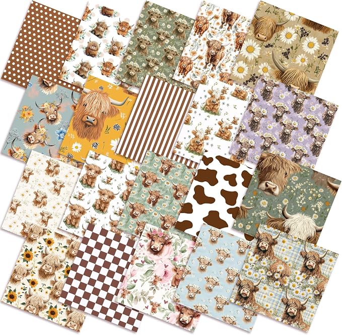 HunnmingRe 20 Pcs 10''x10'' Highland Cow Quilting Fabric Square Cow Precuts by HunnmingRe
