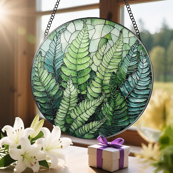 8'' Fern Plant Sun Catcher Ornament, Stained Glass Window Hanging, Sun Catchers - Image 6