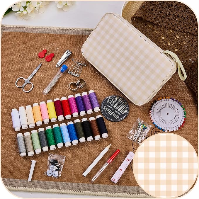 Travel Basic Sewing Kit with Checkered Pattern Sewing Set | Professional 130PCS - Image 7
