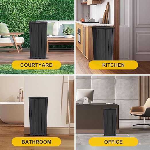 Vixzen 36 Gallon Kitchen Trash Can with Lid,Outdoor Waterproof Resin Waste Bin,Lightweight,Sturdy Garbage Bin for Patio,Kitchen,Backyard