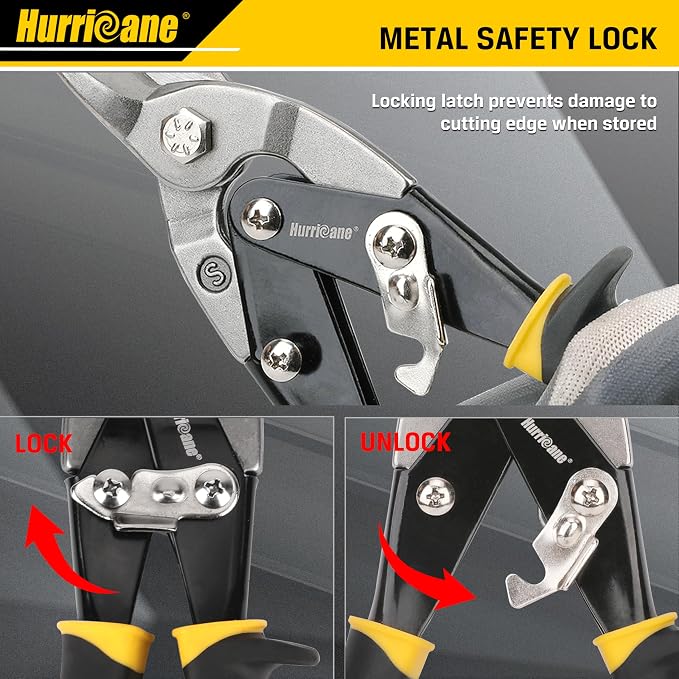 HURRICANE 3 pc Aviation Tin Snips Set, 10 Inch Metal Shears - Image 6