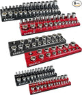 6-Piece Magnetic Socket Organizer Set, 1/2", 1/4" and 3/8" SAE & Metric Deep & Shallow Socket Holder Kit, holds 141 stanard Sockets, attaches to steel box/tool cart (sockets not included)