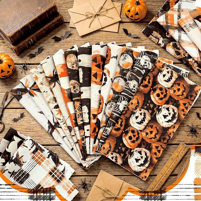 HunnmingRe 20 Pcs 10''x10'' Halloween Quilting Fabric Square Spooky Ghost - Image 3