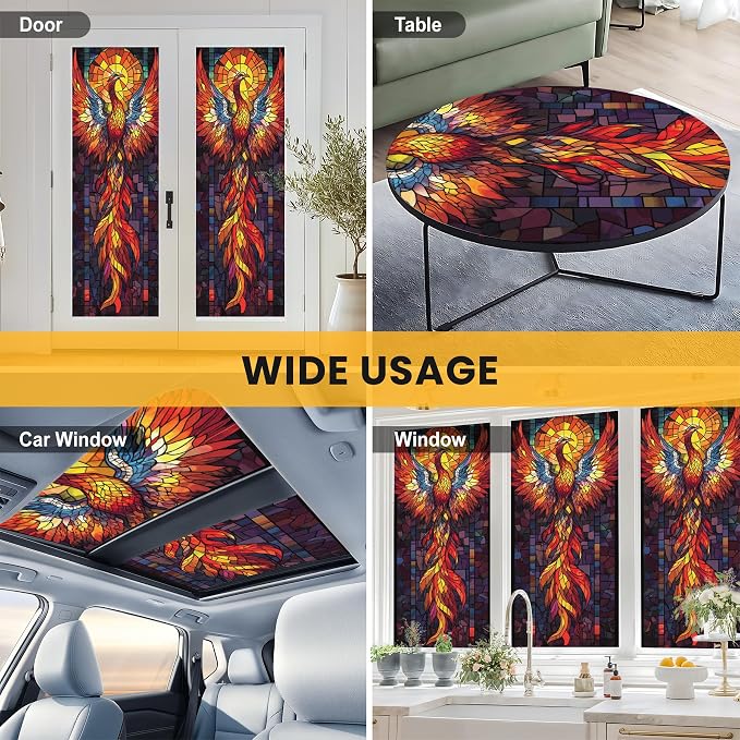 Stained Glass Window Privacy Film: Non-Adhesive Sun and Landscape Mosaic Design - Image 8