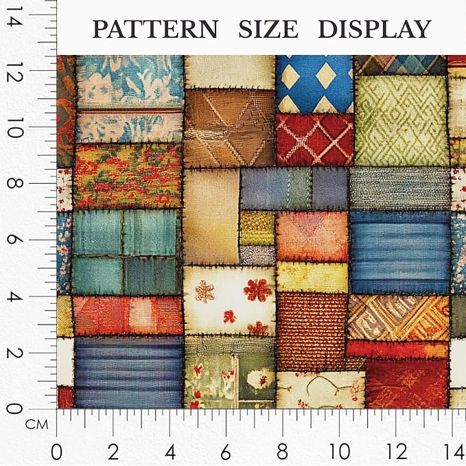 Patchwork Cotton Fabric Panel 61 x 36.6 Inches, Vintage Rustic Quilt Squares - Image 3