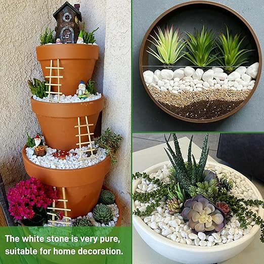 Mulctun 6Lb White Rocks for Plants, 1/4"-3/4" White Pebbles, Decorative Stones - Image 4