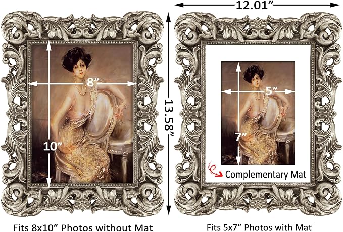 Silver Picture Frame 8x10 Gothic Picture Frames Ornate Vintage | Real Glass - Image 4