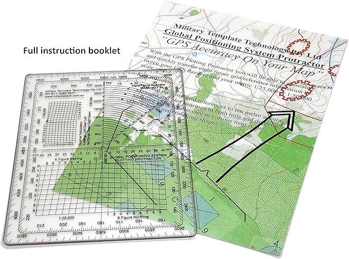 GPS Plotting Protractor for Military map Marking, Angle Measurements and GPS Accurate map Plotting for Outdoor Navigation, Hiking, Orienteering and Survival.