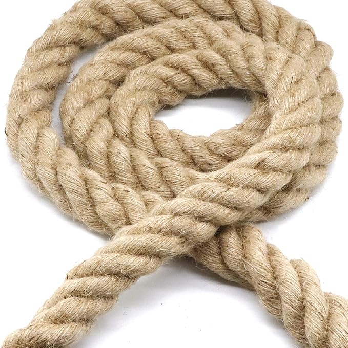 2 Inch x 50 Ft Natural Jute Rope, IMROPE Twisted Jute Rope 4 Strands for Arts Crafts, Swing, Garden, Home Decorating, Hammock, Tug of War