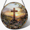 8 Inches Cross Sunset Stained Glass Suncatcher, Christmas Ornament, Window by Unknown